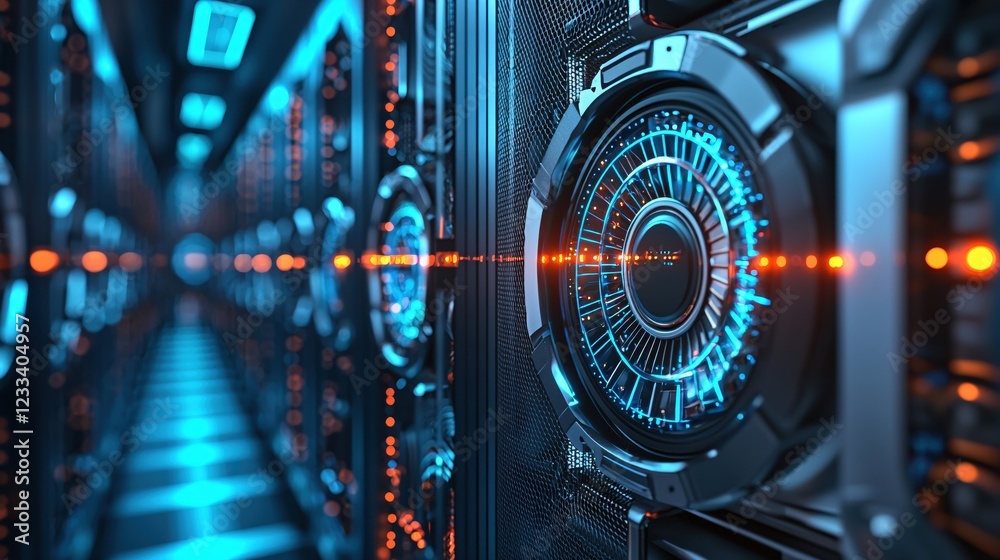 Aufkleber futuristic server room technology data center digital innovation network
