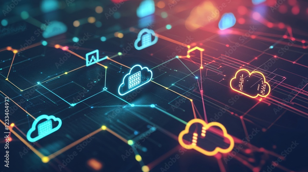Poster Digital Cloud Network Technology Abstract Data Flow  Connections