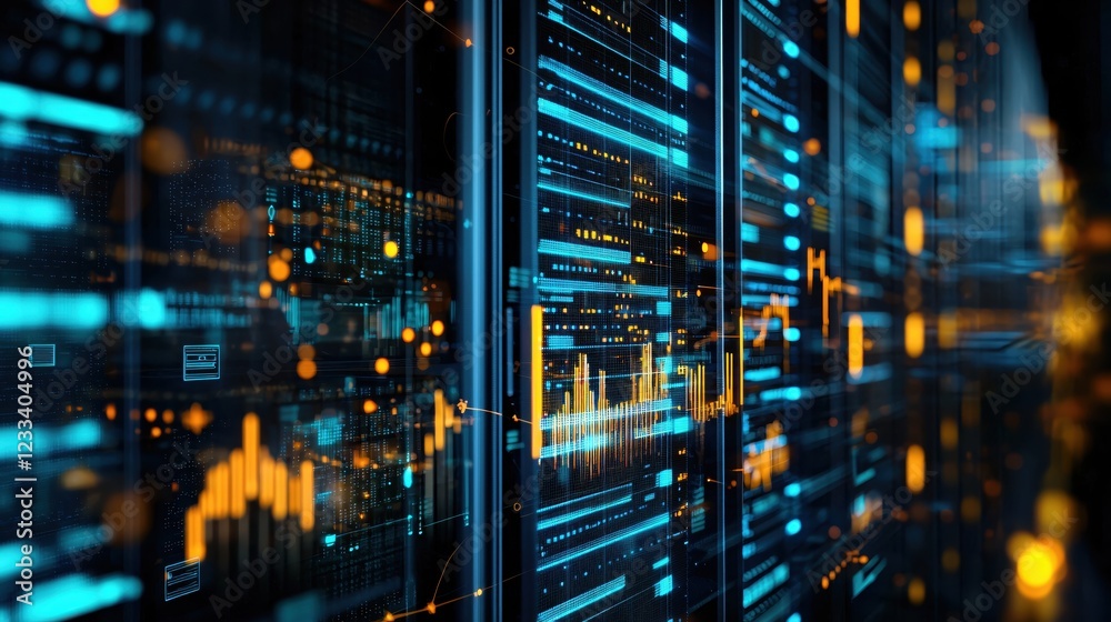 Aufkleber futuristic data center server room technology network digital