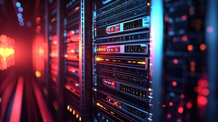 Naklejka premium Server Room Technology Network Data Center Digital Infrastructure Glow