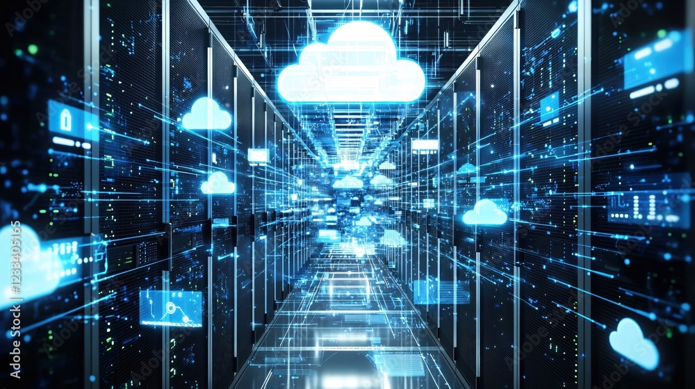 Aufkleber futuristic cloud server data center network technology