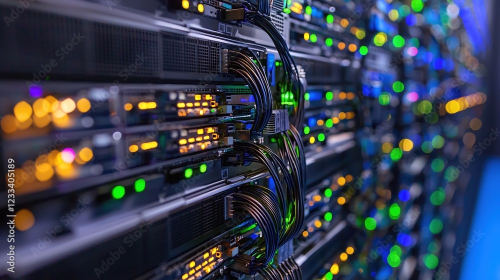 Aufkleber Illuminated Server Rack Data Center Network Technology Cables