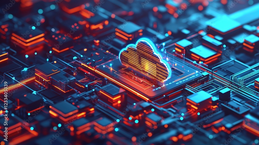 Aufkleber Futuristic Cloud Computing Network Digital Data Server Technology