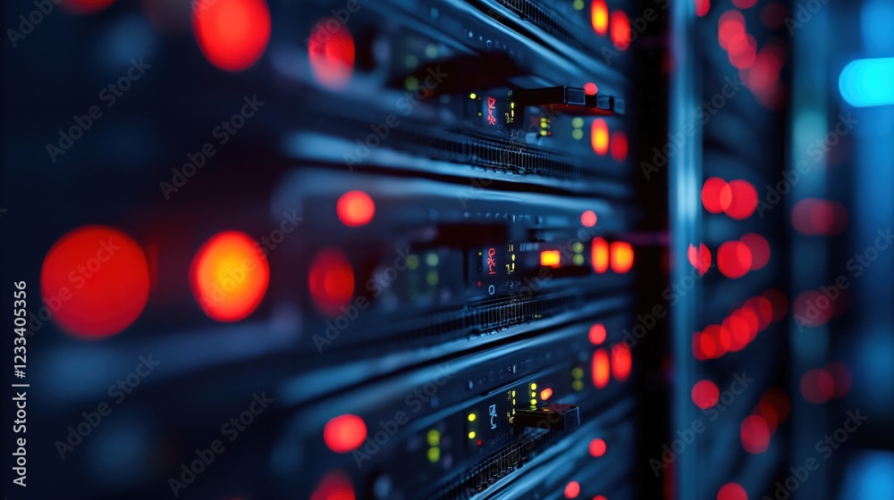 Poster Illuminated Server Racks Data Center Technology Network Infrastructure