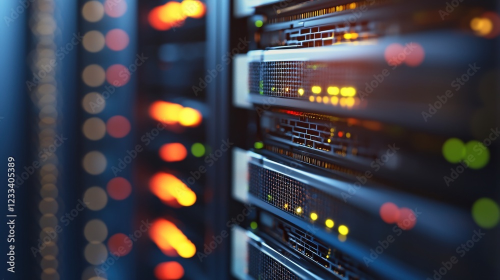 Poster Illuminated Server Rack Data Center Technology Network Infrastructure