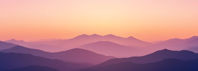 Fototapeta premium A minimalist mountain range with a soft gradient sky transitioning from orange to purple