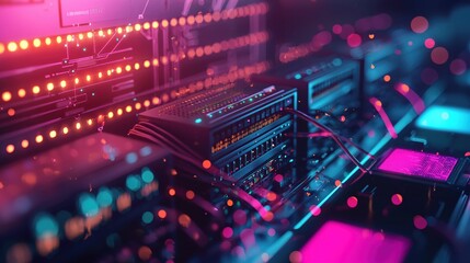 Neon Glow Network Server Room Data Center Technology