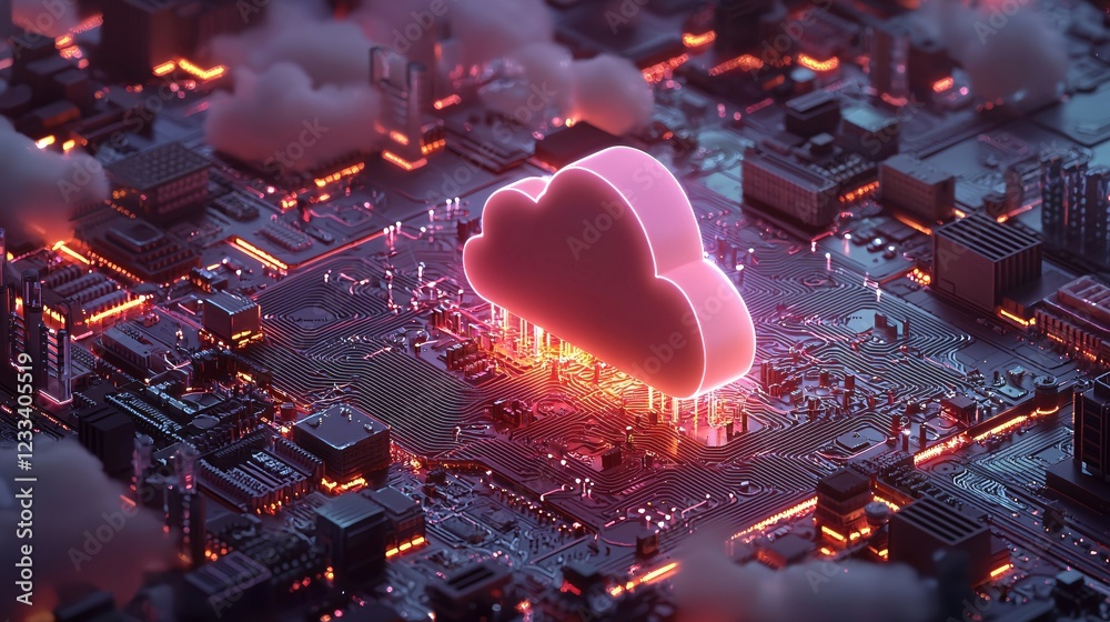 Poster Futuristic Cloud Computing Network Digital Technology Server Circuit Board