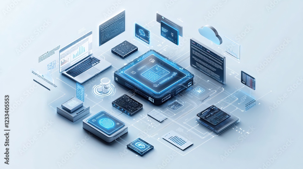 Poster Futuristic Digital Network Technology Data Innovation Cloud Computing System