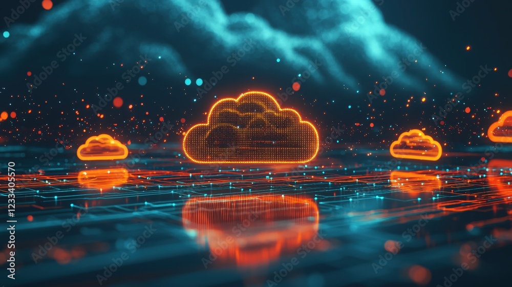 Aufkleber Futuristic Cloud Computing Network Digital Data Server Technology
