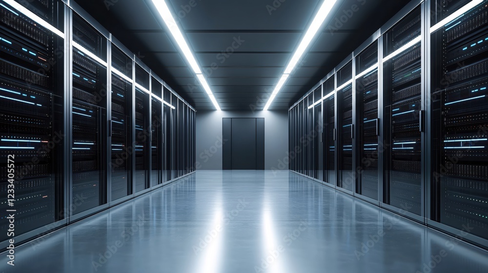 Poster modern data center server room technology infrastructure
