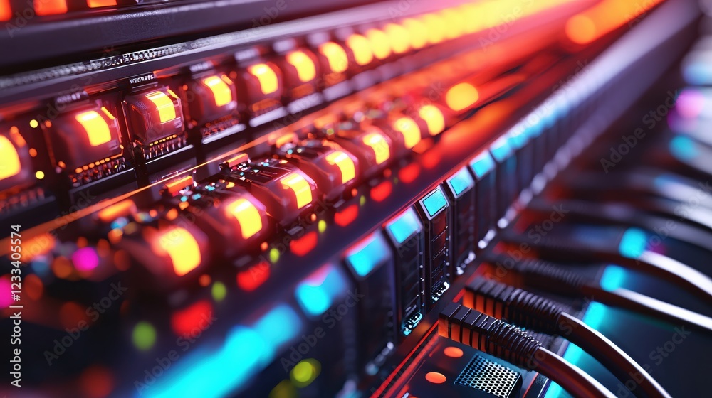 Poster Illuminated Server Racks Network Technology Data Center Digital Infrastructure