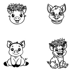 cute piglet logo with a happy expression, suitable for children's brands or natural products