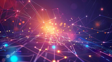 Obraz premium Abstract digital landscape with glowing connections and nodes, representing data flow.