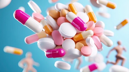 Colorful Capsules and Pills Floating in Digital Space
