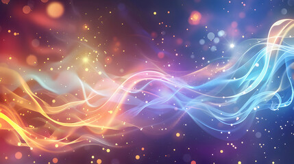 Obraz premium Abstract colorful waves with glowing particles on a dark background.