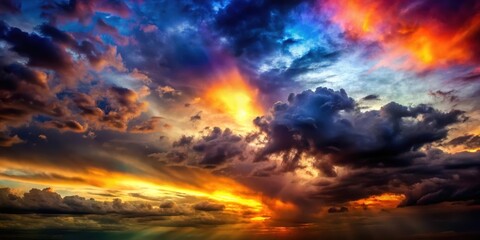 Obraz premium Mysterious Dark Cloudy Sky at Sunset, eerie, dark abstract spectrum background, eerie