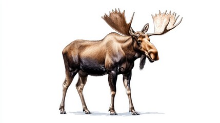 Fototapeta premium Realistic Illustration of a Moose Standing Proudly on a White Background