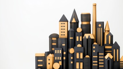 Modern Black and Gold Cityscape Wooden Building Blocks Design