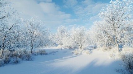 Obraz premium A serene winter landscape featuring snow-covered trees and a clear blue sky, perfect for holiday themes