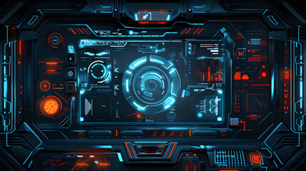 Obraz premium Futuristic control panel with glowing elements and data displays.