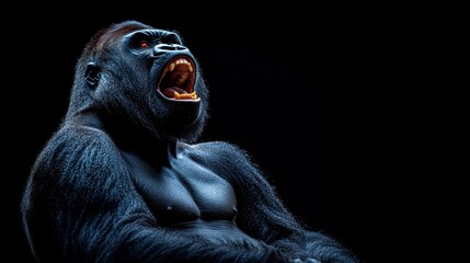 Majestic gorilla roaring against a dark backdrop in stunning detail