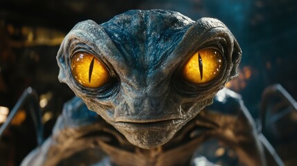 Close-up of an Alien Creature with Bright Orange Eyes