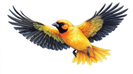 Obraz premium Vibrant Yellow Bird in Flight with Detailed Feather Patterns