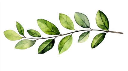 Elegant Green Leaf Branch Illustration on White Background