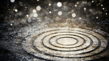 Obraz premium Golden Concentric Circles on Dark Textured Surface with Sparkling Bokeh