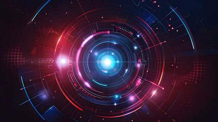 Obraz premium Abstract digital design featuring concentric circles, light effects, and vibrant colors.