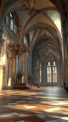 Fototapeta premium Sunlit Gothic cathedral interior