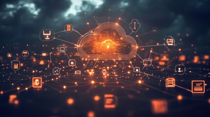 Abstract Cloud Technology Concept with Digital Connections and Icons