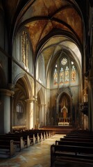Obraz premium Sunlight streams into a grand church.
