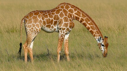 Obraz premium Giraffe grazing in golden savanna grassland