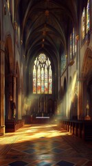 Fototapeta premium Sunlit sanctuary, church interior