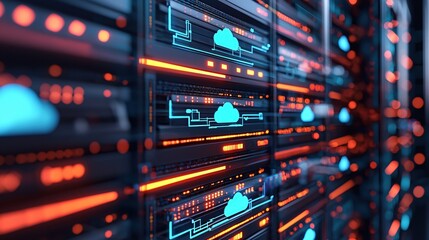 Obraz premium Modern Data Center Servers Cloud Computing Network Technology