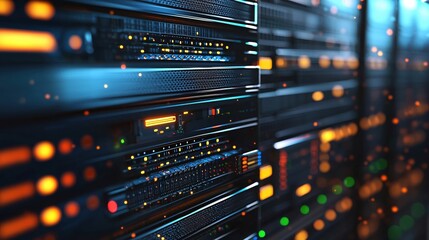 Obraz premium Powerful Server Rack Data Center Technology Network Lights