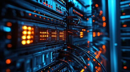 Naklejka premium Powerful Network Server Room Technology Data Center Infrastructure