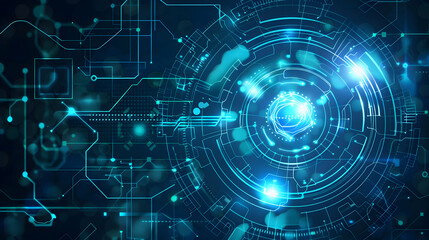 Obraz premium Abstract digital circuit design with glowing elements and futuristic patterns.