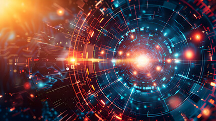 Obraz premium Abstract digital vortex with glowing elements, suggesting technology and data flow.