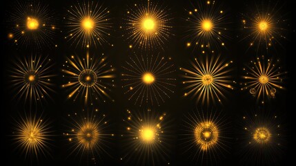 Naklejka premium Golden firework bursts collection, night sky, celebration design