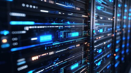 Naklejka premium Futuristic Server Room Technology Data Center Digital Network