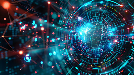 Obraz premium Abstract digital visualization of interconnected data points and a glowing globe.