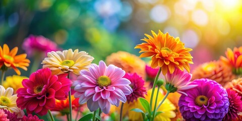 Fototapeta premium Brightly colored flowers with blurred background, flowers, colorful, flowers, colorful