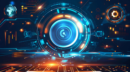 Obraz premium A futuristic digital interface featuring circular designs and glowing elements.