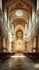 Fototapeta premium Sunlit grandeur of a cathedral nave