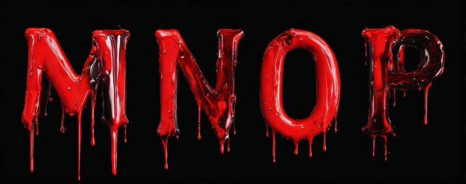 Bold red 3D letters M and N dripping in a black background creating a striking color contrast.