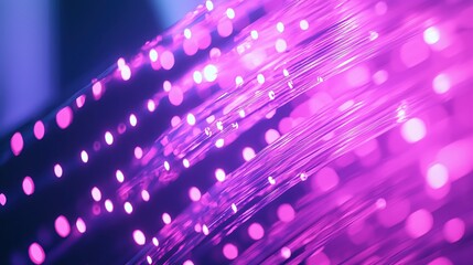 Obraz premium Abstract Purple Fiber Optics Background with Bright Glowing Lights