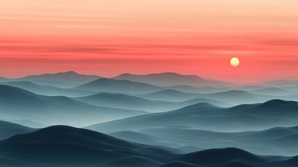 Fototapeta premium Serene Sunset Over Layered Mountains with Soft Color Gradients